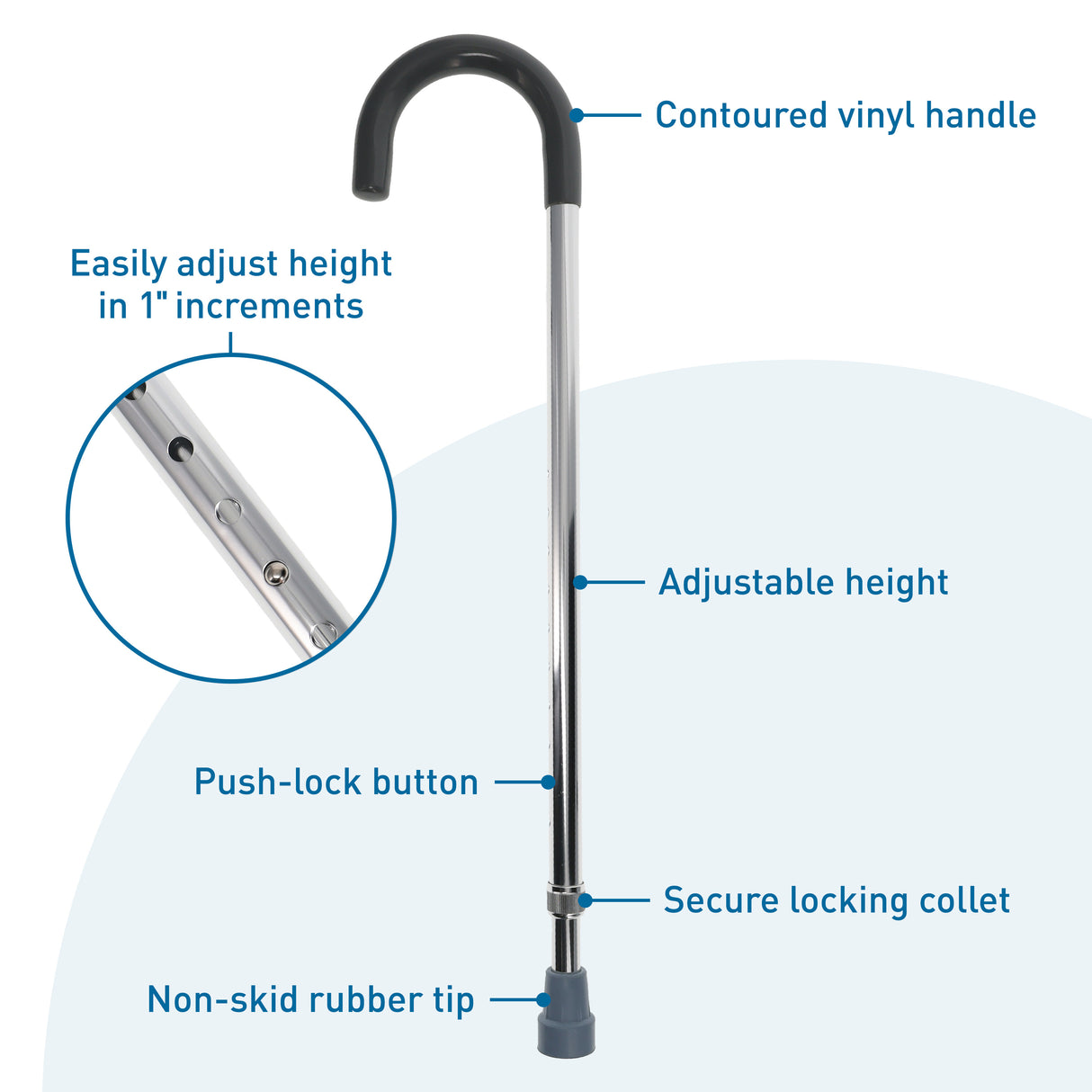 BodyMed Round Handle Cane, Aluminum, Adjustable Height