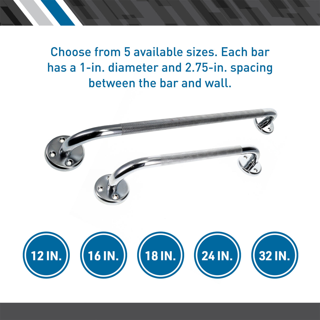 BodyMed Wall Grab Bar, Chrome Plated Steel