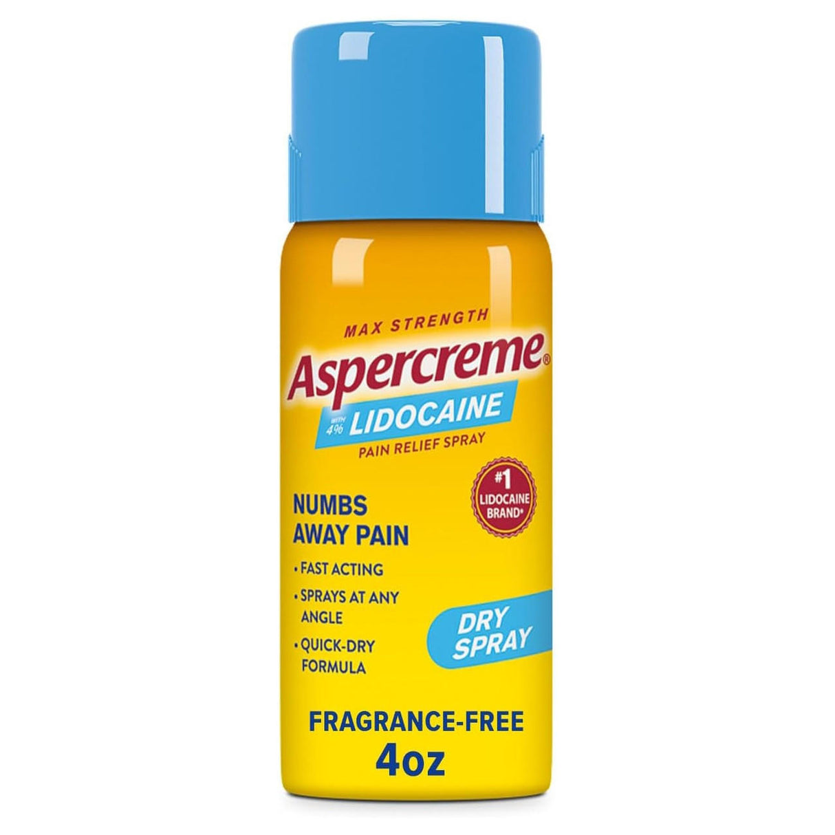 Aspercreme Max Strength Lidocaine Pain Relief Dry Spray 4 oz Odor Free