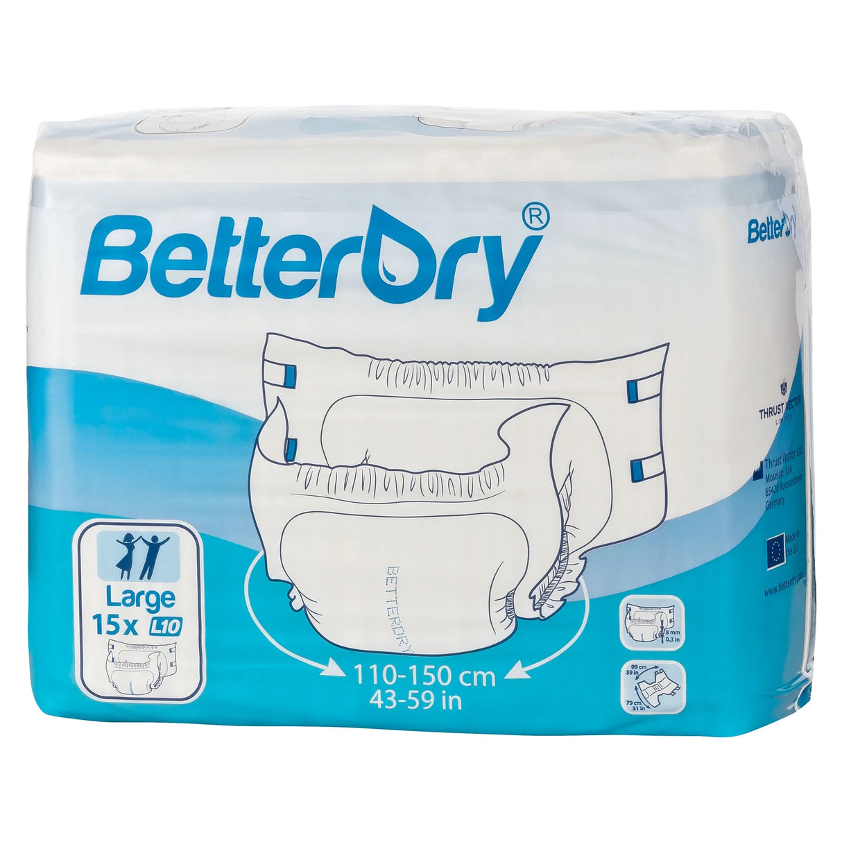 BetterDry Adult Diapers w/ Plastic Backing