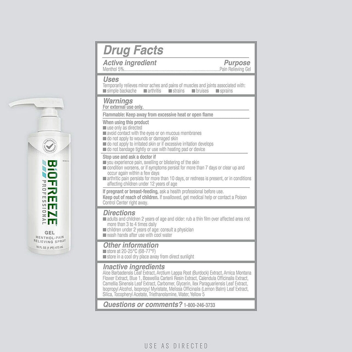 Biofreeze Professional Pain Relief Gel, Green, 16 oz Pump