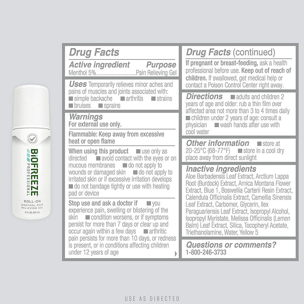 Biofreeze Professional Roll-On Pain Relief Gel, 3 oz