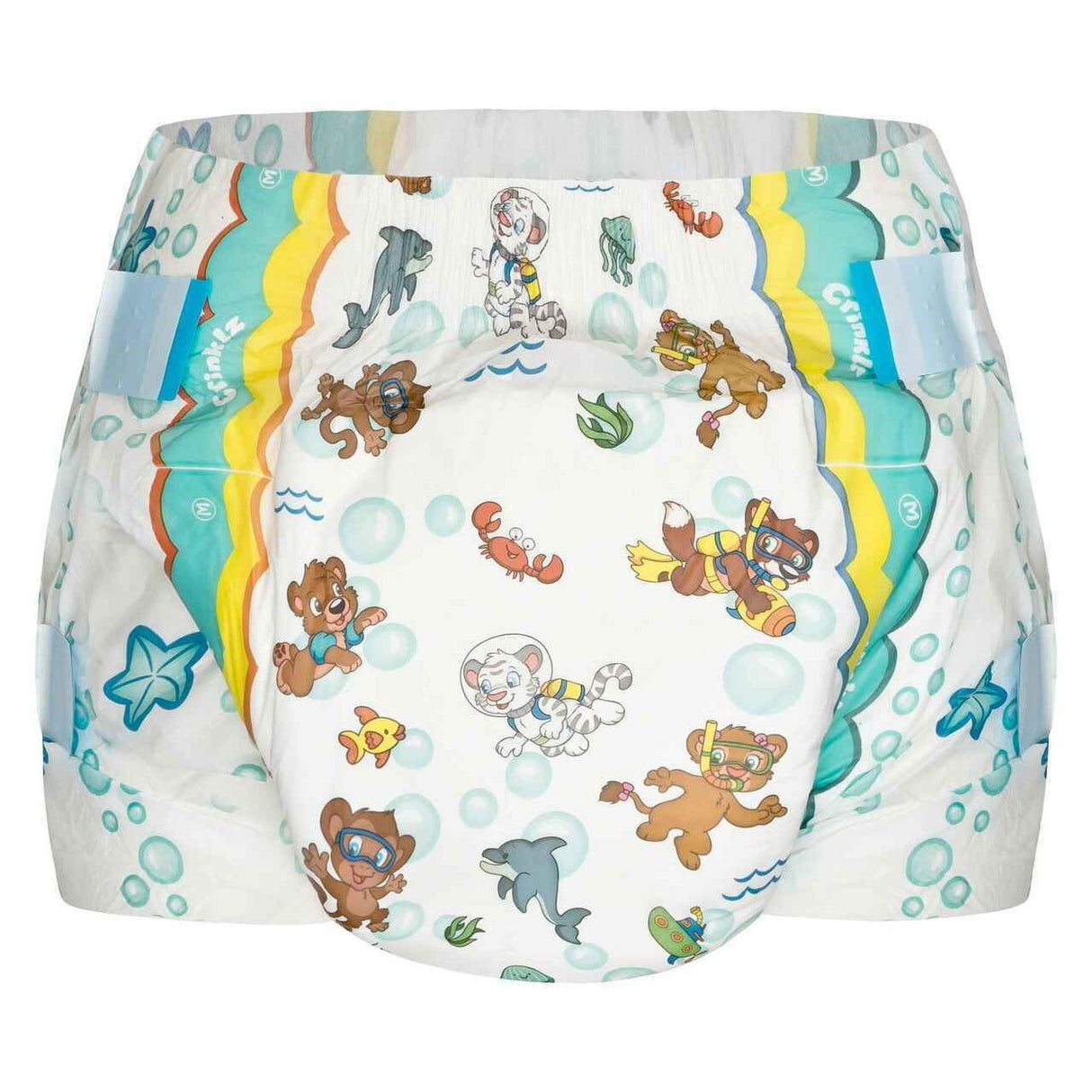 Crinklz Printed Adult Diapers w/ Plastic Backing, Aquanaut Print