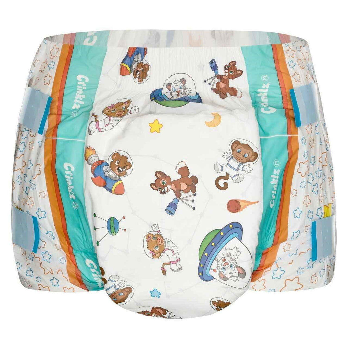 Crinklz Printed Adult Diapers w/ Plastic Backing, Astronaut Print