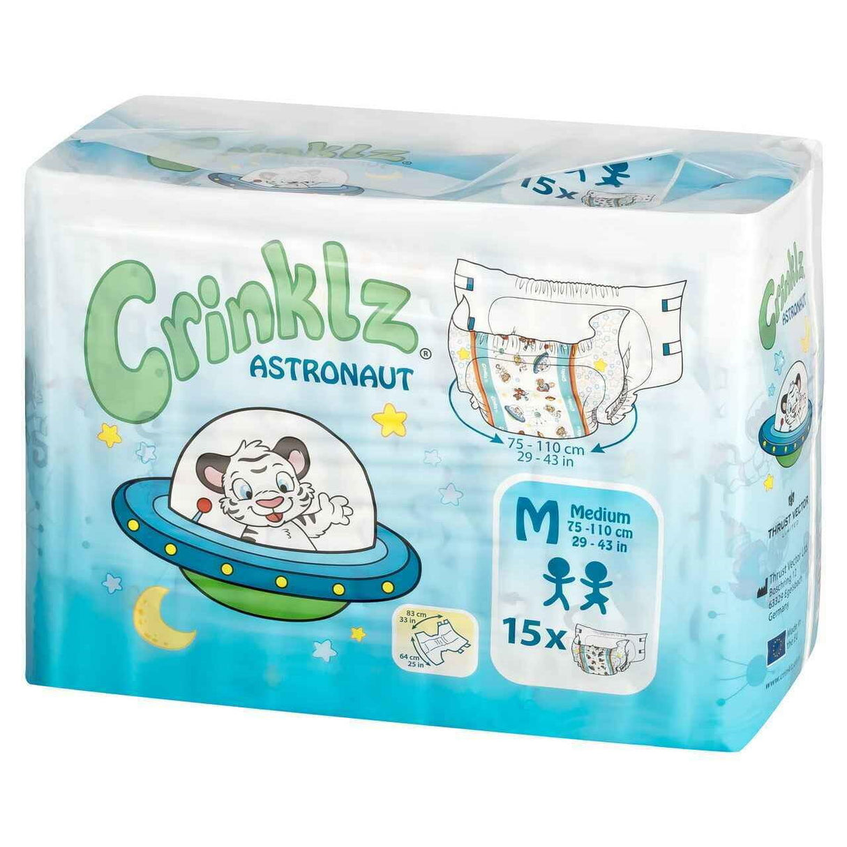 Crinklz Printed Adult Diapers w/ Plastic Backing, Astronaut Print