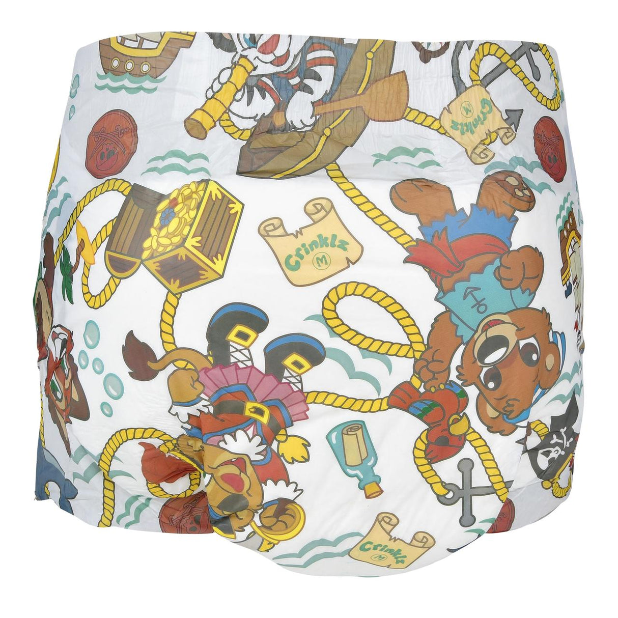 Crinklz Printed Adult Diapers w/ Plastic Backing, Buccaneer Print