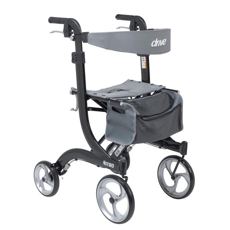 Drive Nitro Aluminum 4 Wheel Rollator, Black, 10" Casters