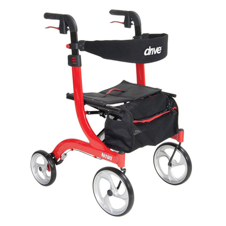 Drive Nitro Aluminum 4 Wheel Rollator, Red, 10" Casters