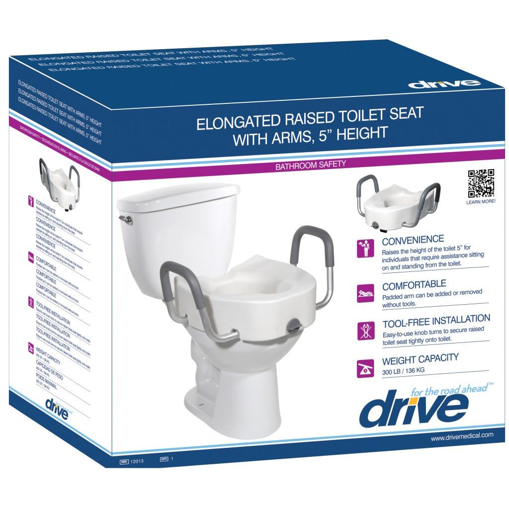 Drive Raised Elongated Toilet Seat with Lock and Arms