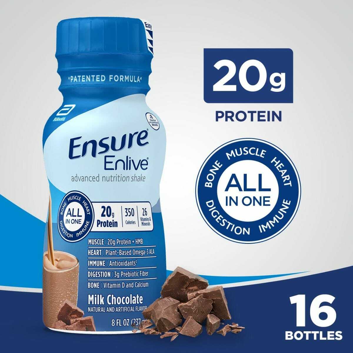 Ensure Enlive Milk Chocolate, 8 oz Bottle, CS/24