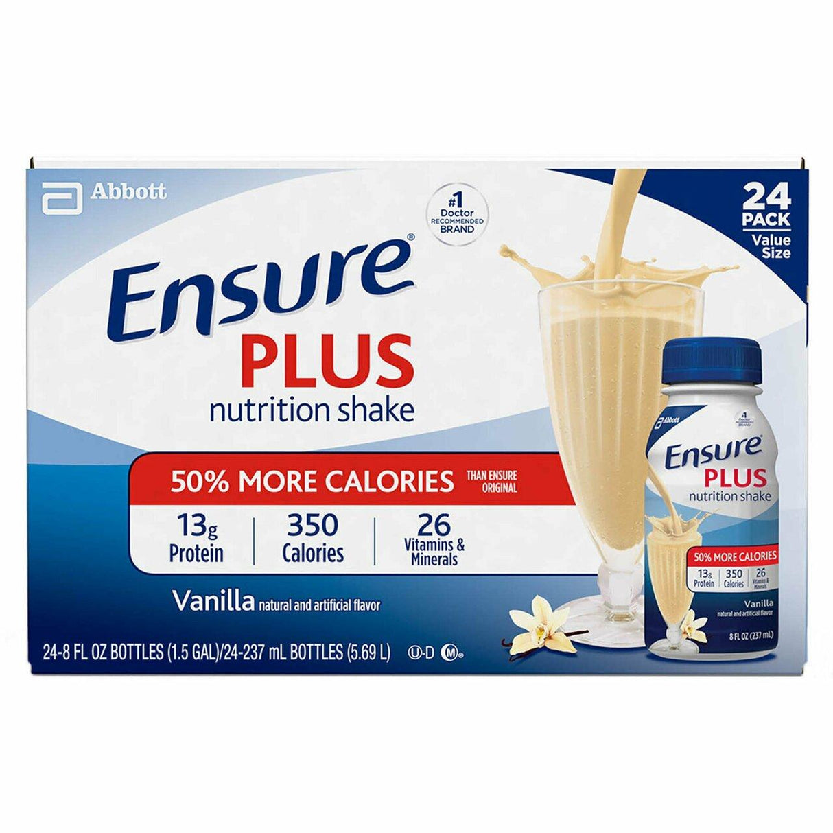 Ensure Plus Therapeutic Nutritional Shake, Vanilla, 8 oz Bottle, CS/24