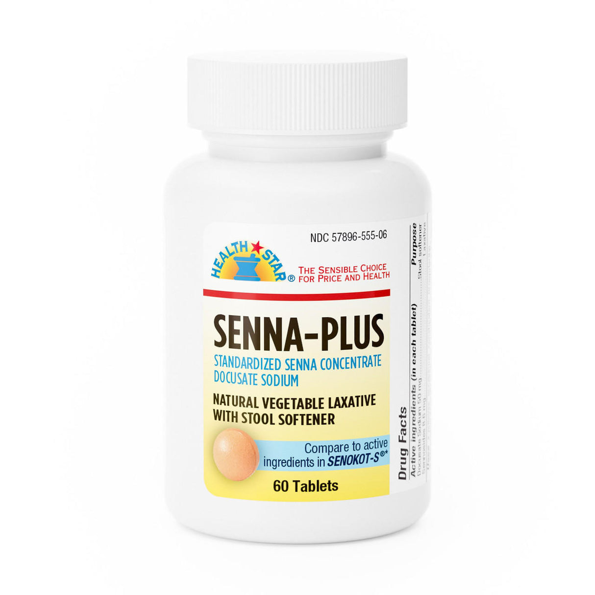 Health Star Senna-S Laxative Plus Stool Softener, 60 ct Bottle