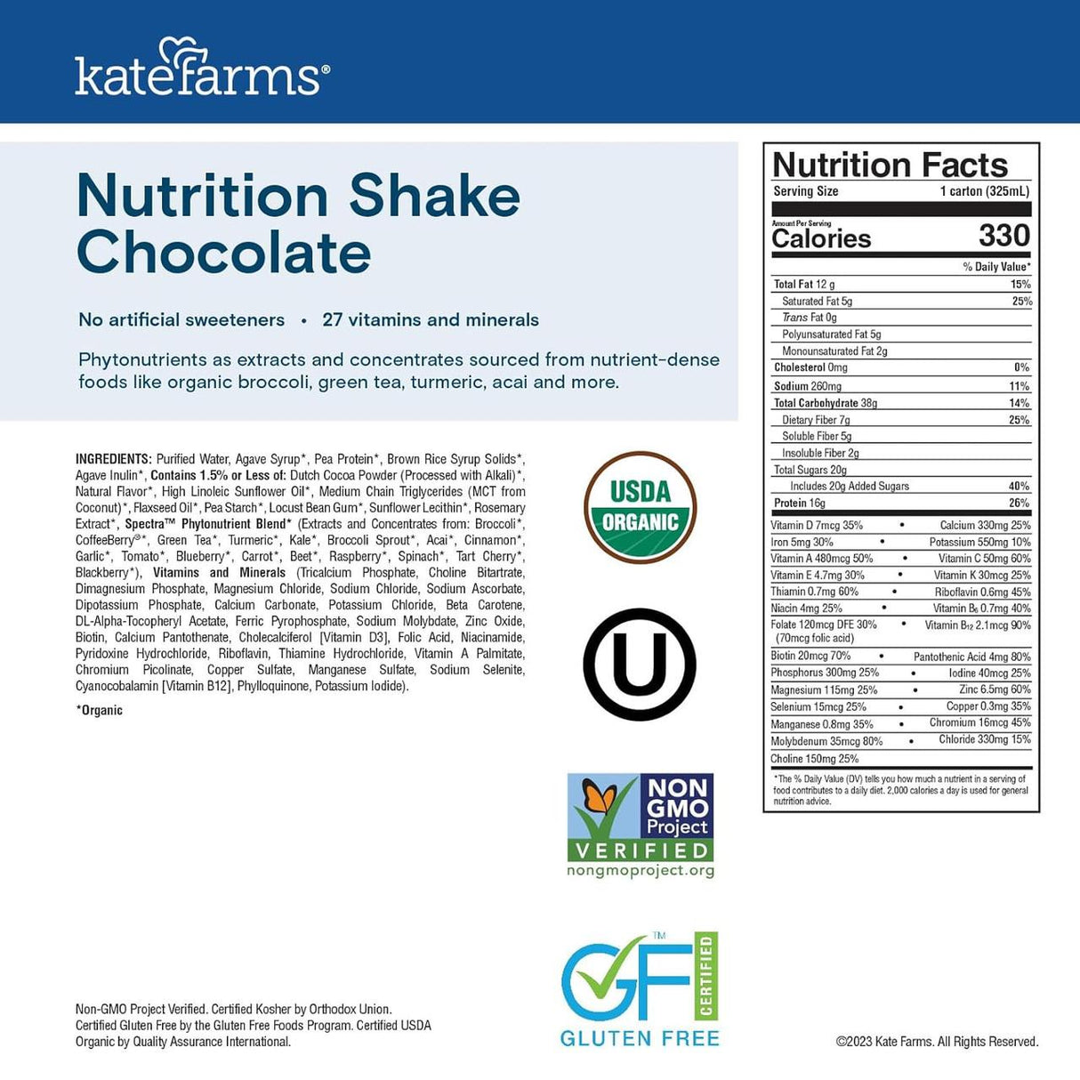 Kate Farms Nutrition Shake, Chocolate, Case/12