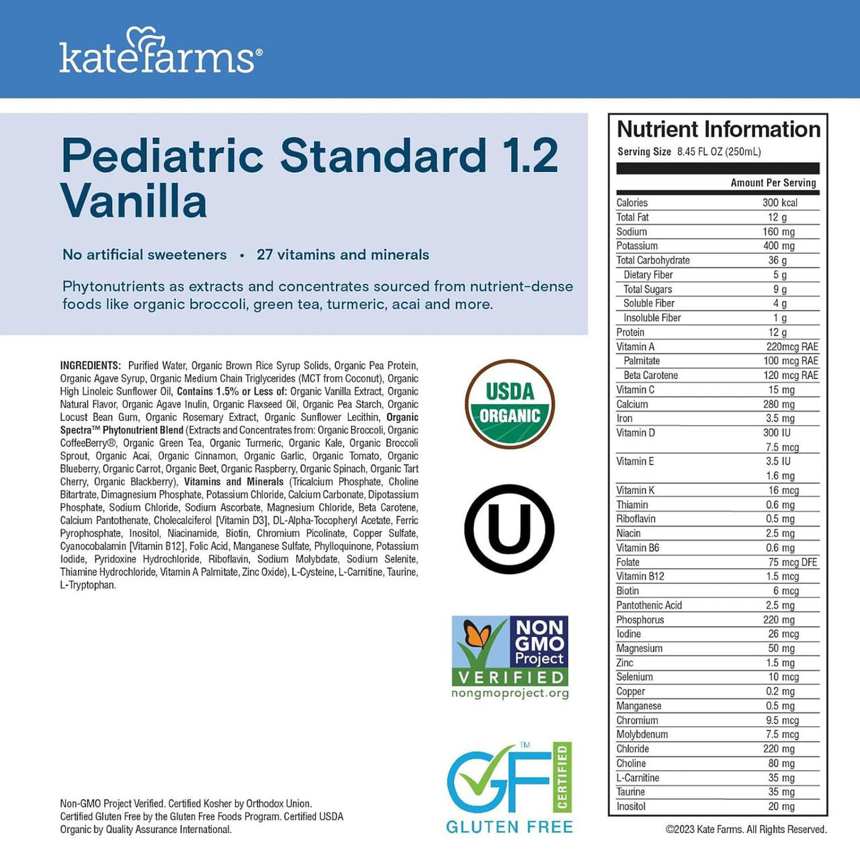 Kate Farms Pediatric Standard Formula 1.2, Vanilla