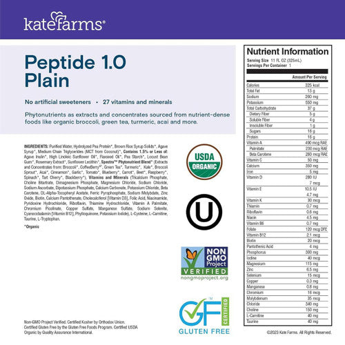 Kate Farms Peptide 1.0, Plain, CS/12