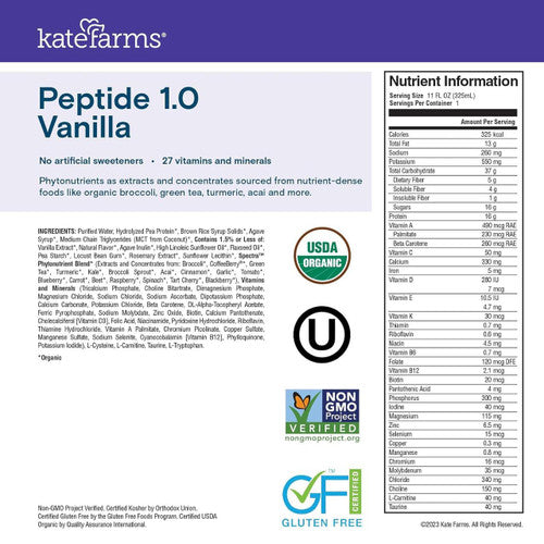 Kate Farms Peptide 1.0, Vanilla, CS/12