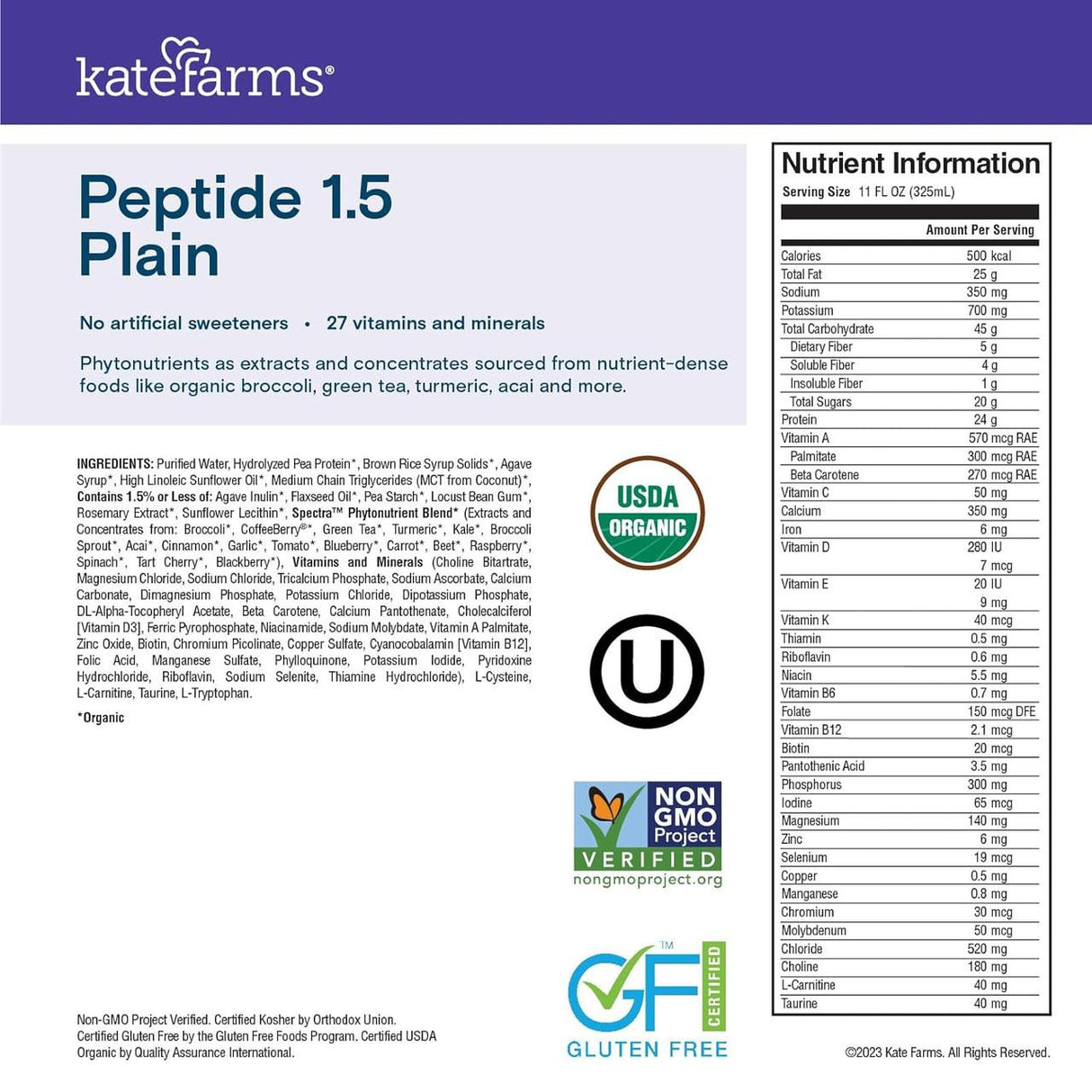 Kate Farms Peptide Formula 1.5, Plain