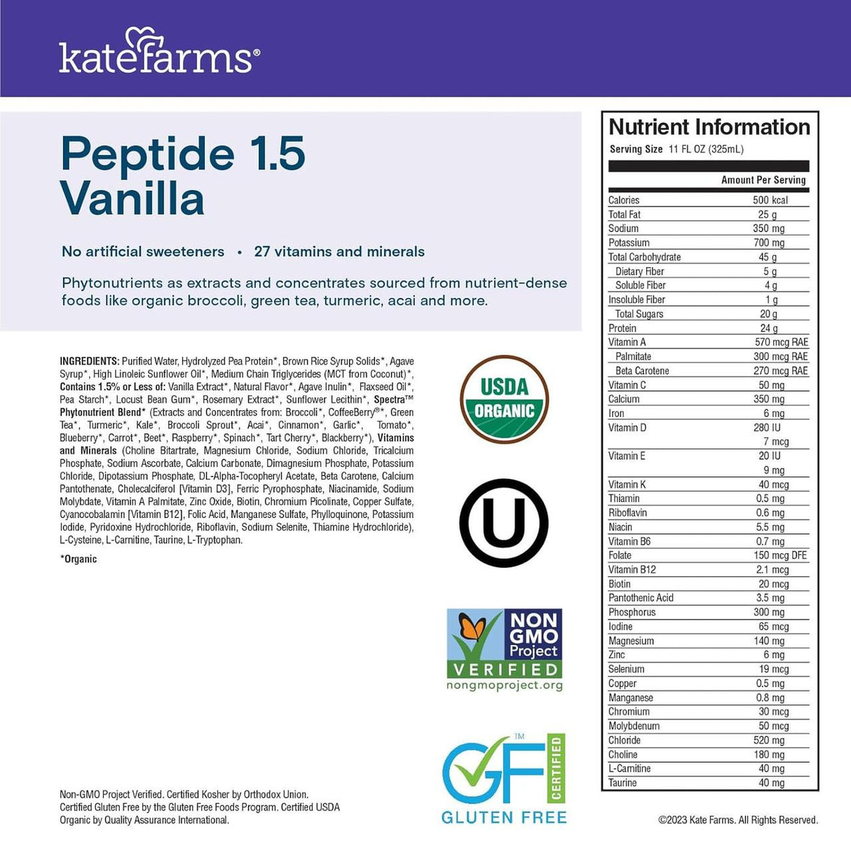 Kate Farms Peptide Formula 1.5, Vanilla