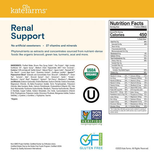 Kate Farms Renal Support 1.8, Vanilla, CS/12