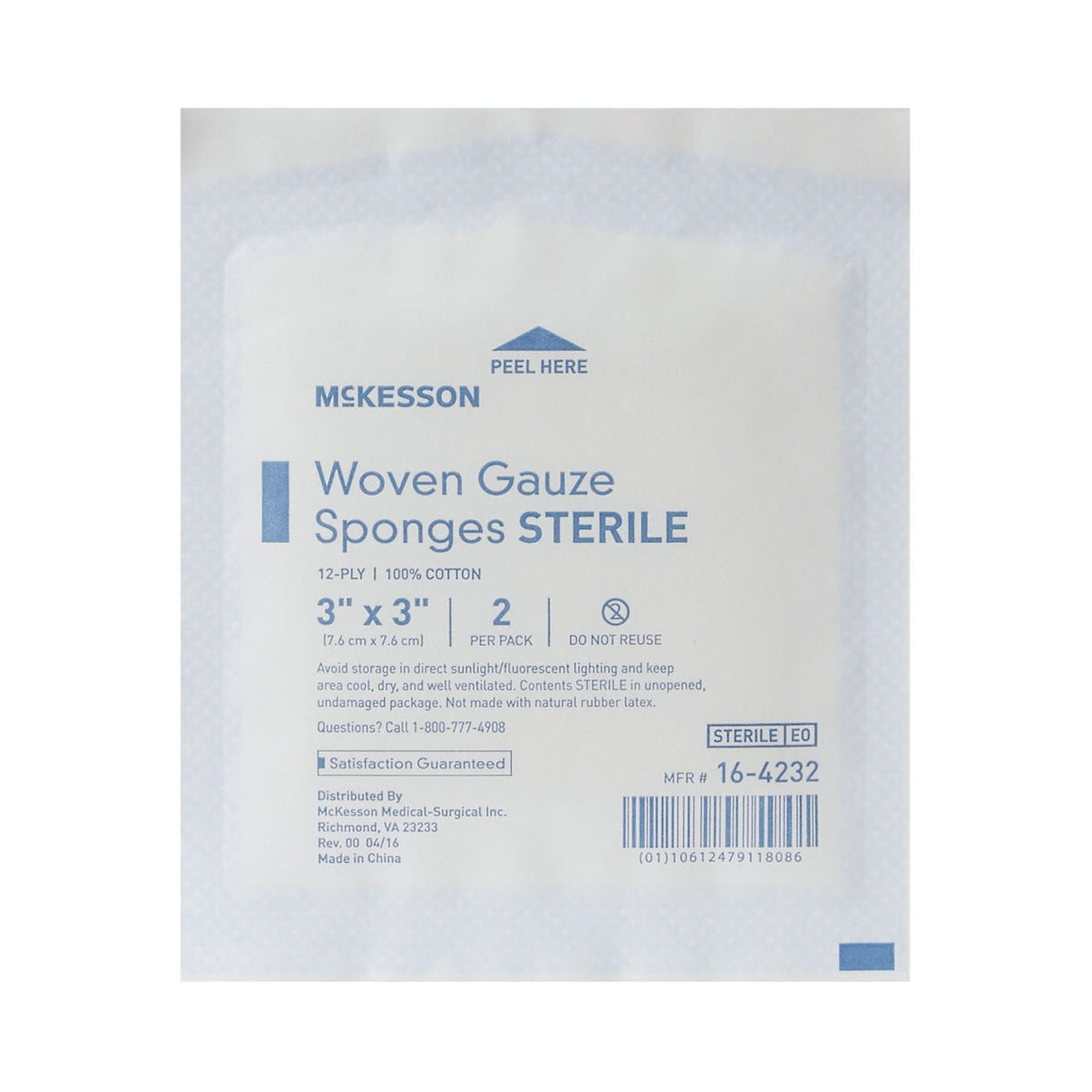 McKesson Gauze Sponge, 12-Ply, 3x3 Inch Square, Sterile