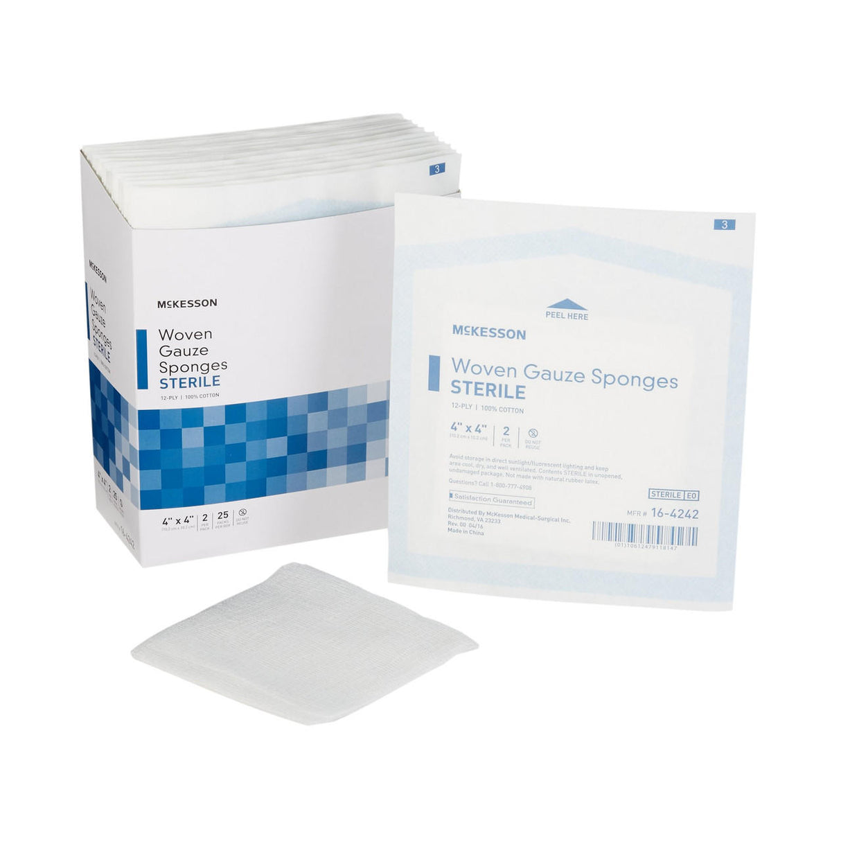 McKesson Gauze Sponge, 12-Ply, 4x4 Inch Square, Sterile