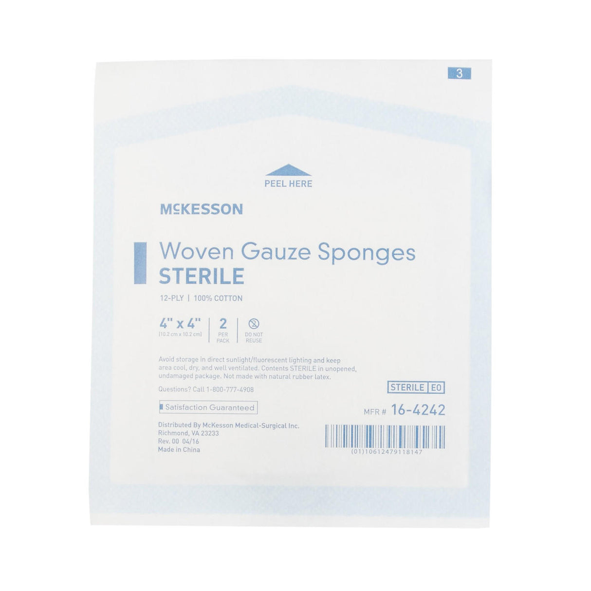 McKesson Gauze Sponge, 12-Ply, 4x4 Inch Square, Sterile