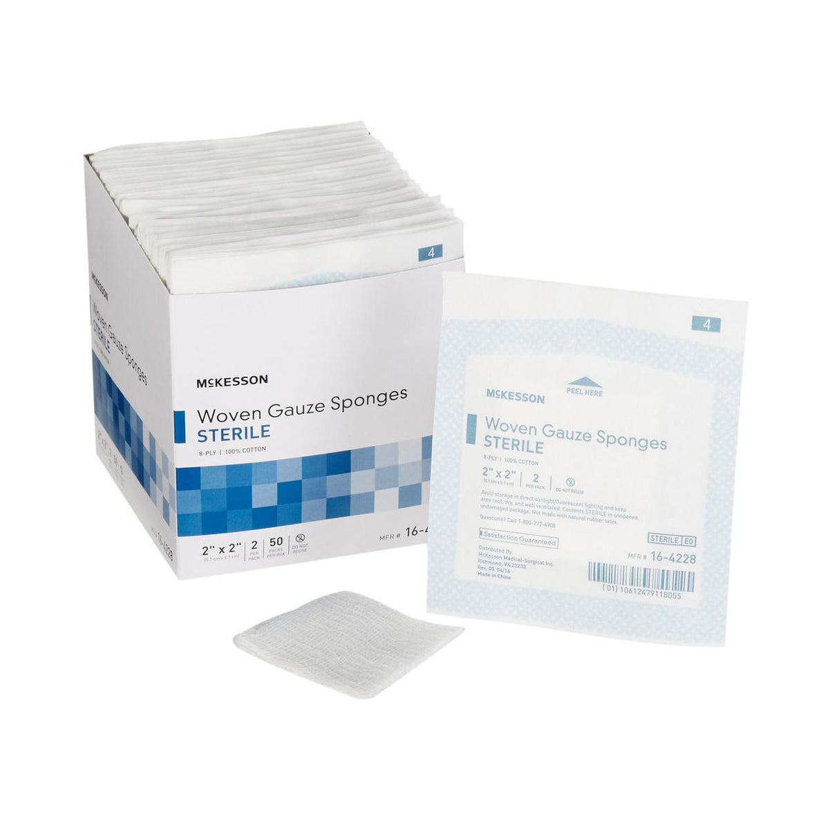 McKesson Gauze Sponge, 8-Ply, 2x2 Inch Square, Sterile