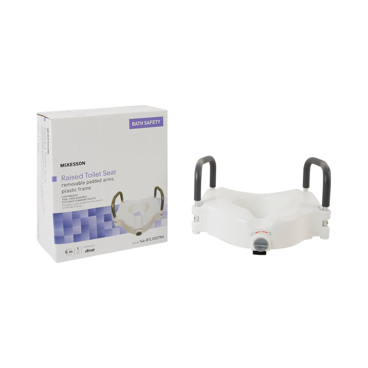 McKesson Raised Toilet Seat with Lock and Arms, 300 lb Weight Capacity