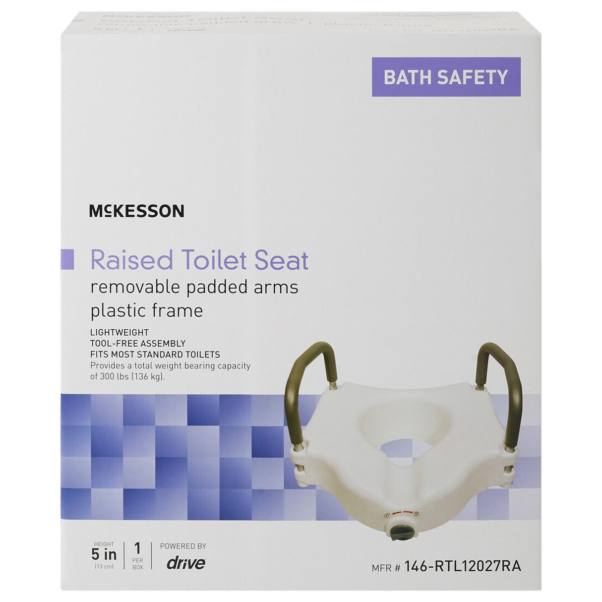 McKesson Raised Toilet Seat with Lock and Arms, 300 lb Weight Capacity