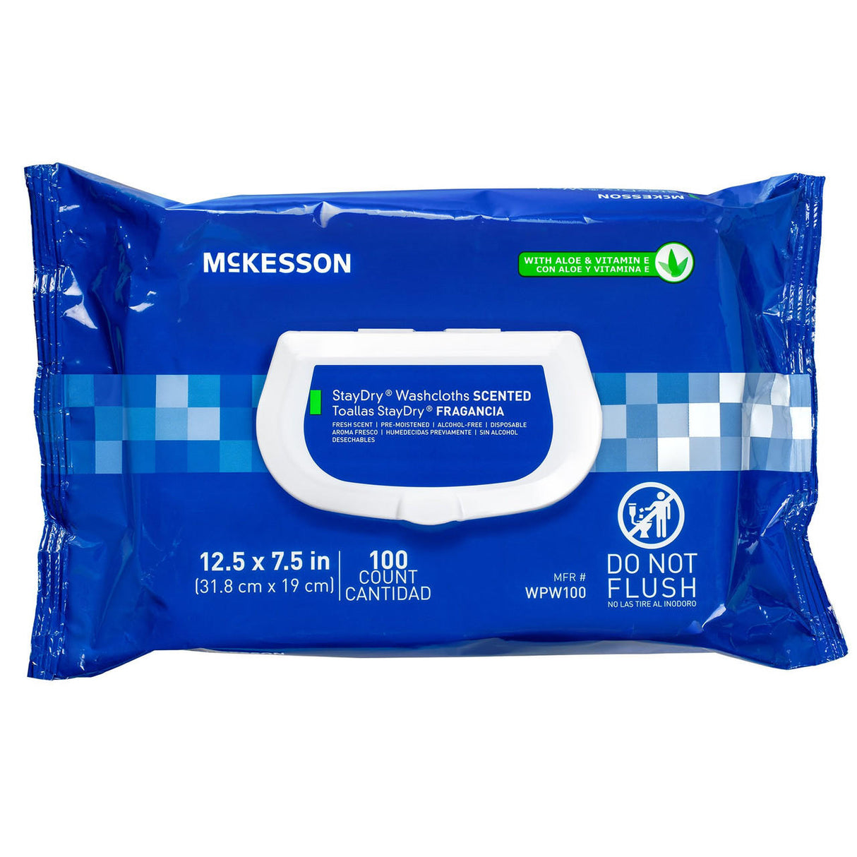 McKesson StayDry Disposable Washcloths w/ Aloe, Scented, 100 Count