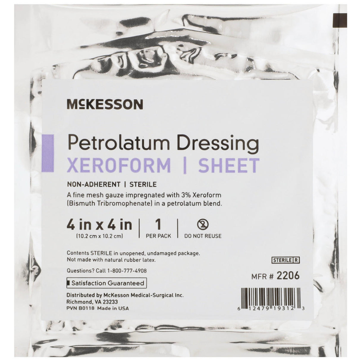 McKesson Xeroform Petrolatum Gauze Dressing, 4 x 4 Inch, Sterile