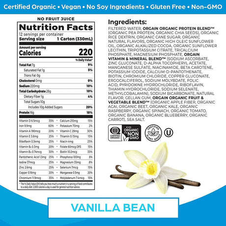 Orgain Organic Vegan Plant Based Nutritional Shake, Vanilla, CS/12