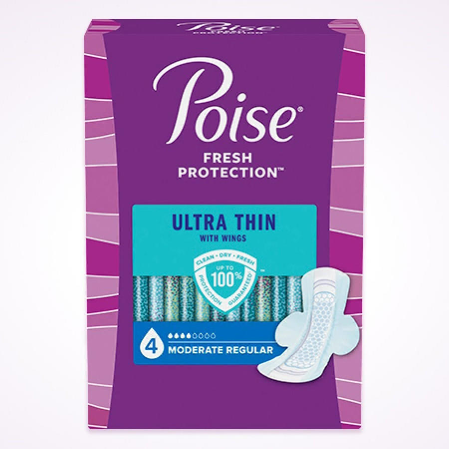 Poise Ultra Thin Pads, 4 Drops Moderate Absorbency, Regular Length