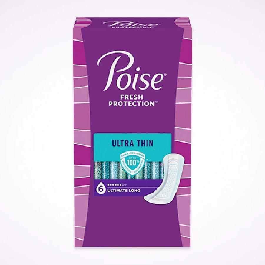 Poise Ultra Thin Pads, 6 Drops Ultimate Absorbency, Long Length